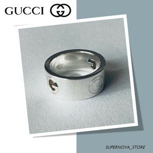 Gucci Wide “G” Cutout Ring Band Trademark Logo Silver Size 12 US 6 $265 Gift Box